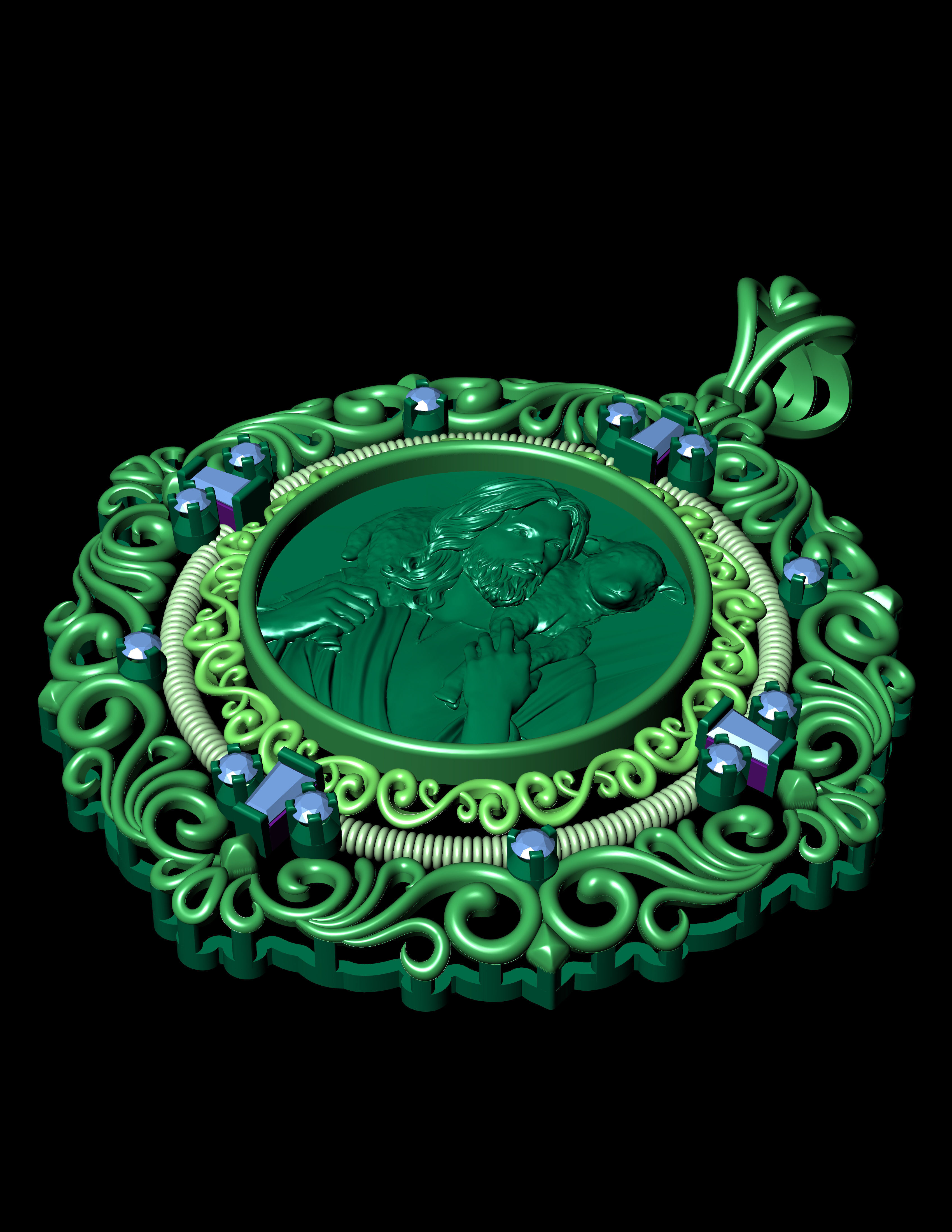 Jesus  With Goat Gold Pendant 3D Print Model 3D print model_9