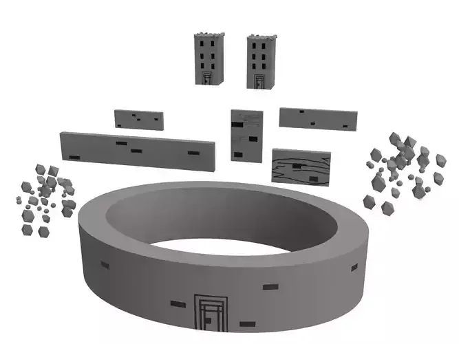 Medieval Set - 2 Towers - Different Walls - Ring Wall - Stones