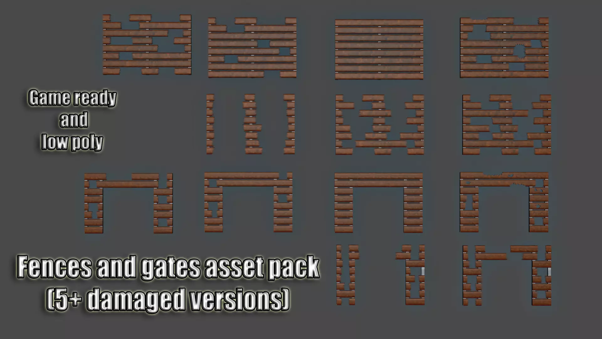 Fences and gates asset pack with damaged versions Free low-poly 3D model