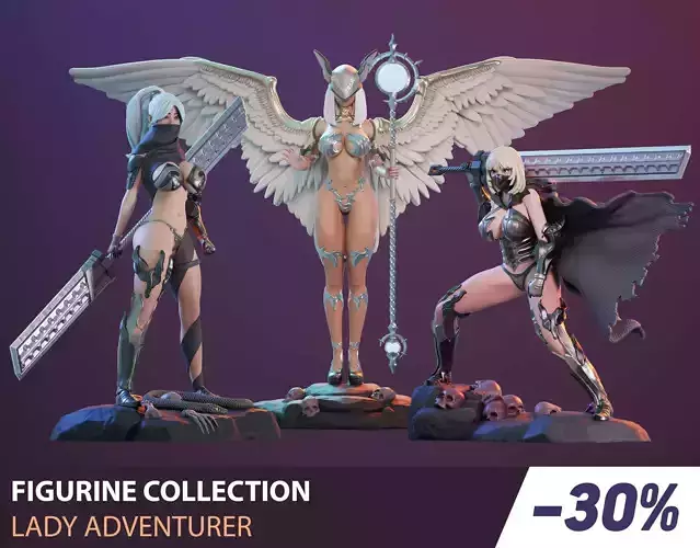 Figurine collection - Lady adventurer - 3 PIECES 