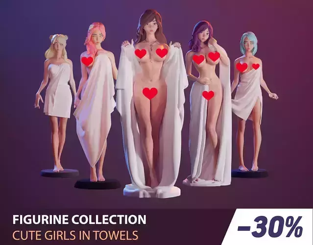 Figurine collection - cute girls in towels - 5 pieces 