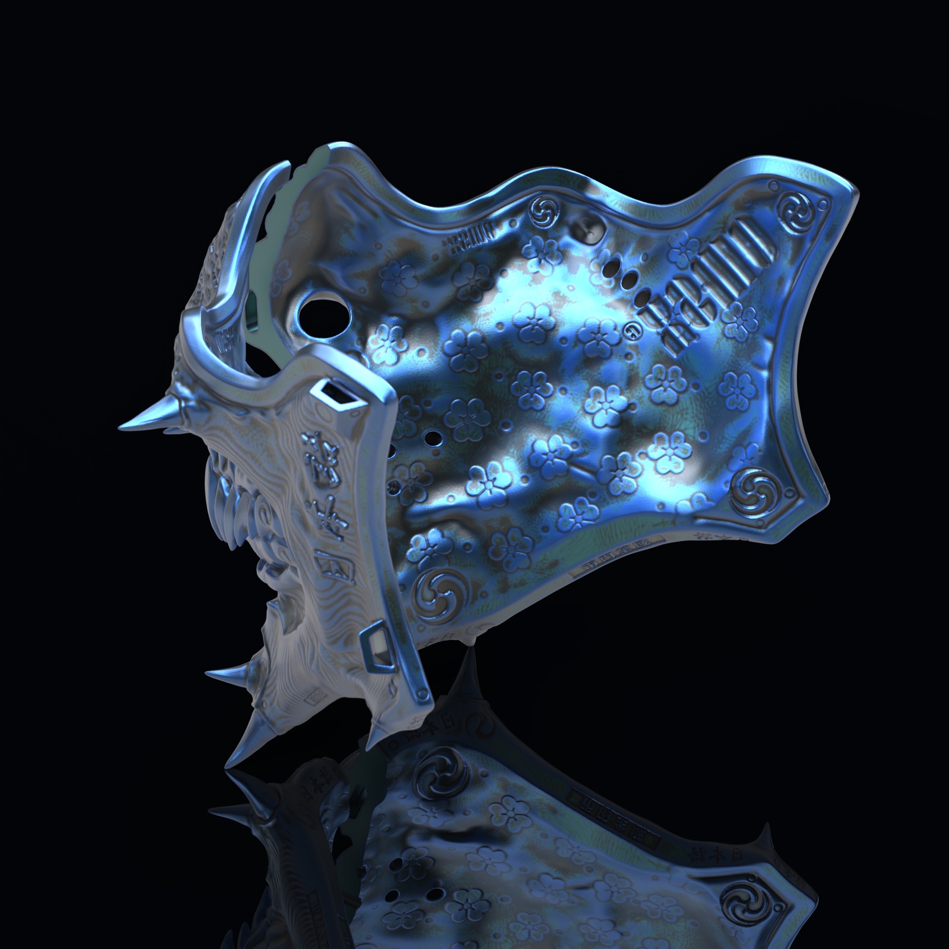 Samurai mask II v2 3D print model_4