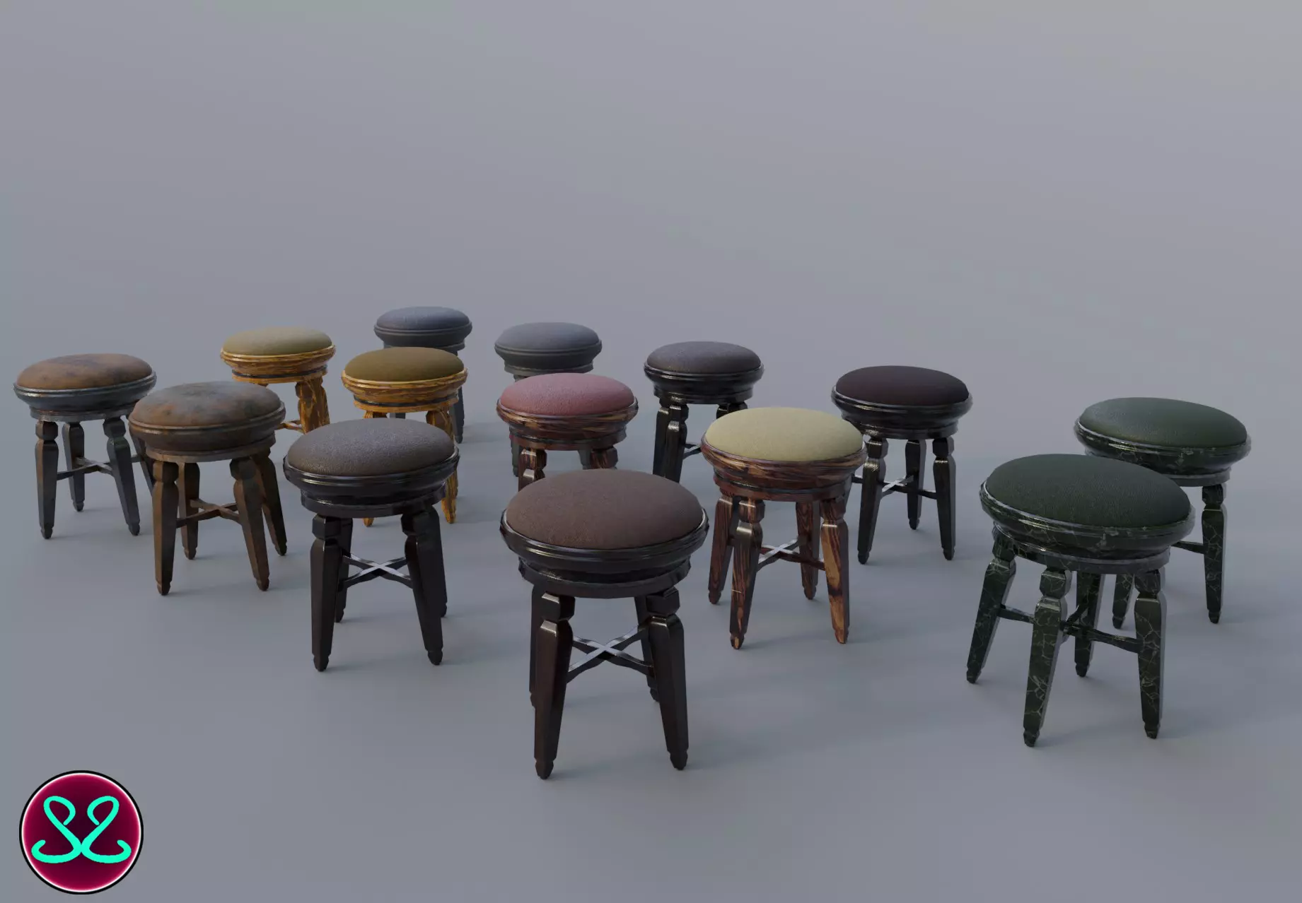 Realistic Pbr Ottomans Awesome Footstool Pack Free low-poly 3D model