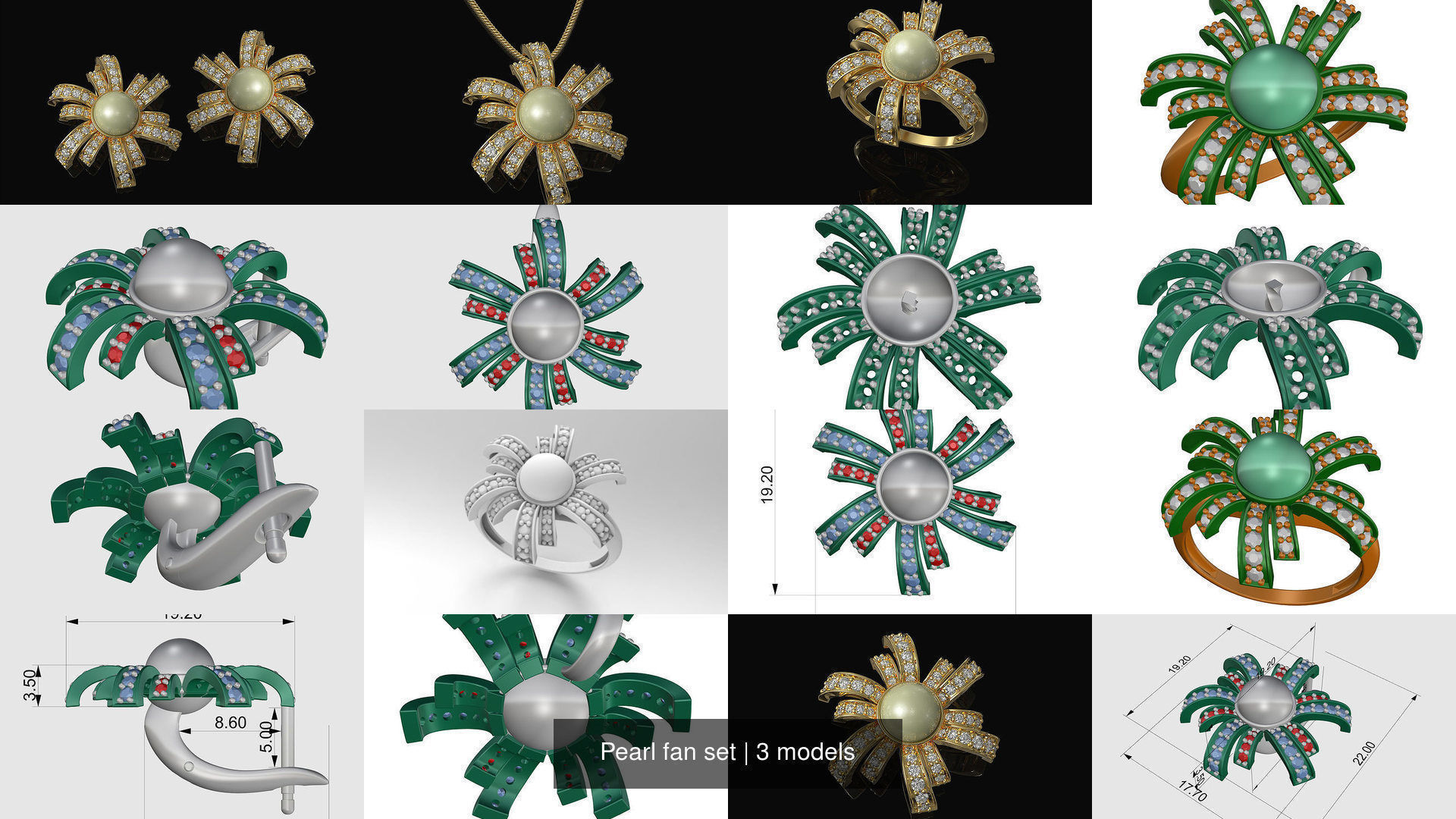Pearl fan set 3D Model Collection_4