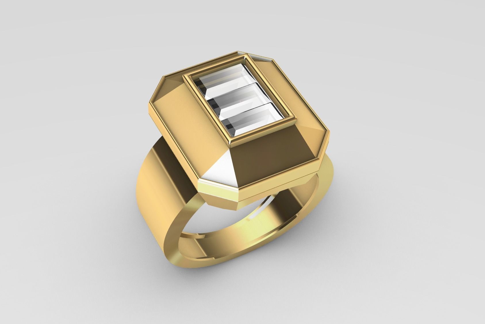 Square Ring with 3 baguette 3D print model_3