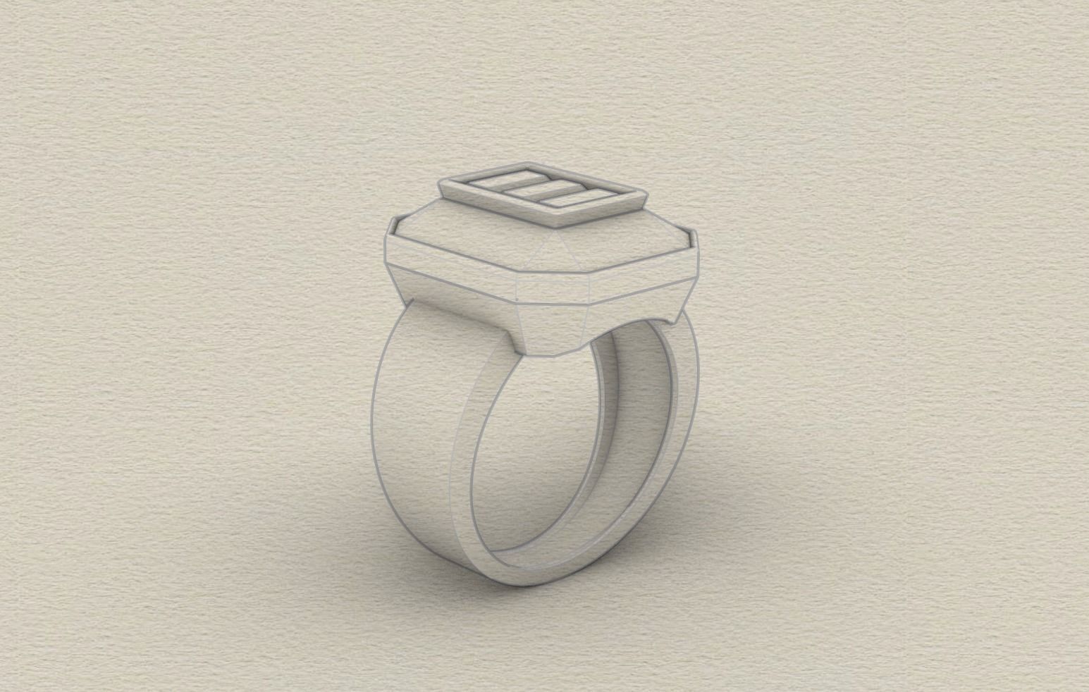 Square Ring with 3 baguette 3D print model_5