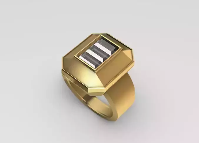 Square Ring with 3 baguette
