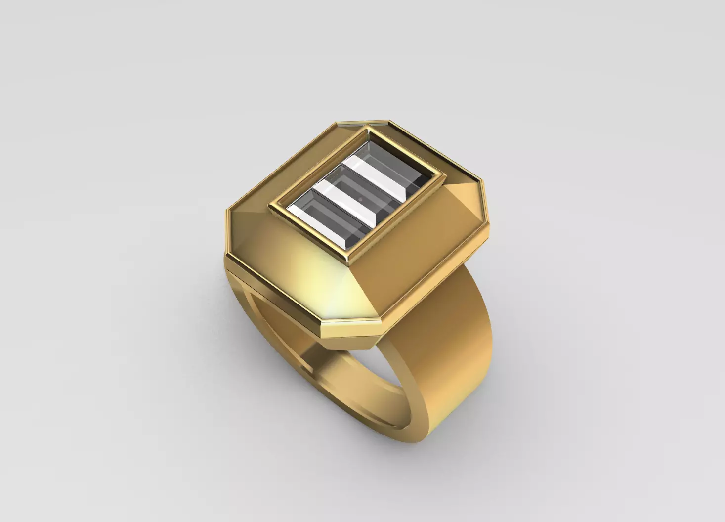 Square Ring with 3 baguette 3D print model_0