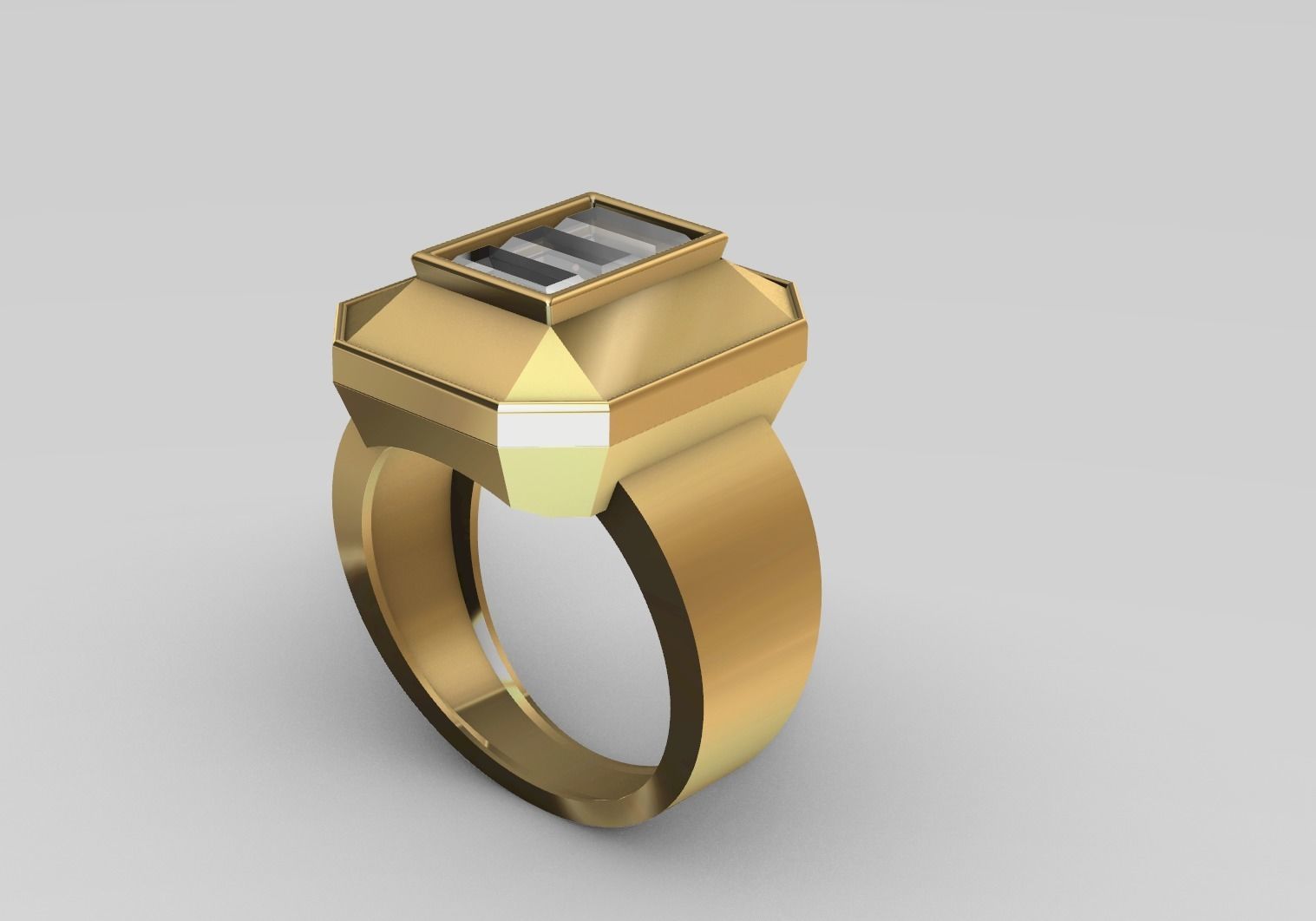 Square Ring with 3 baguette 3D print model_4