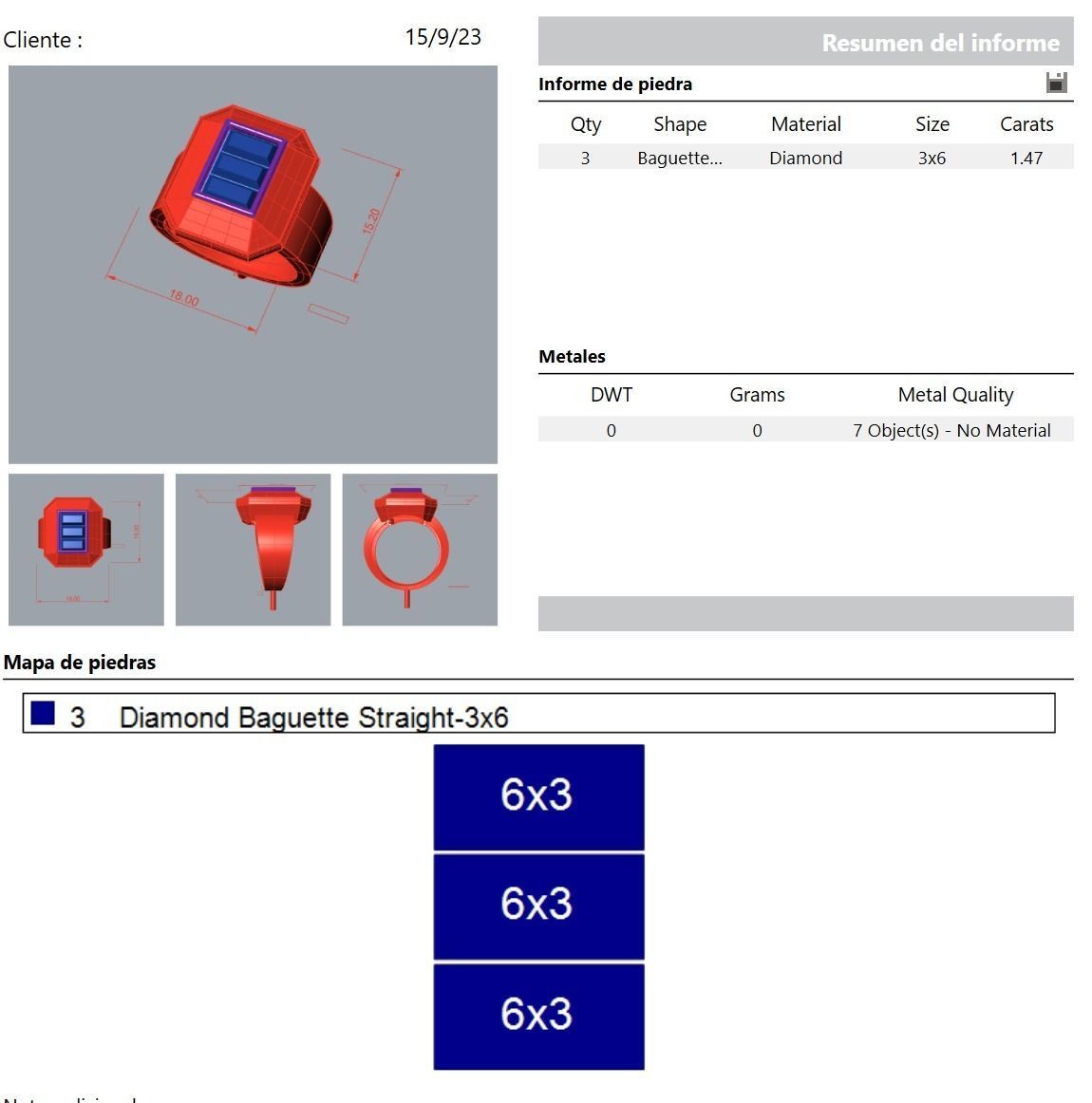 Square Ring with 3 baguette 3D print model_2