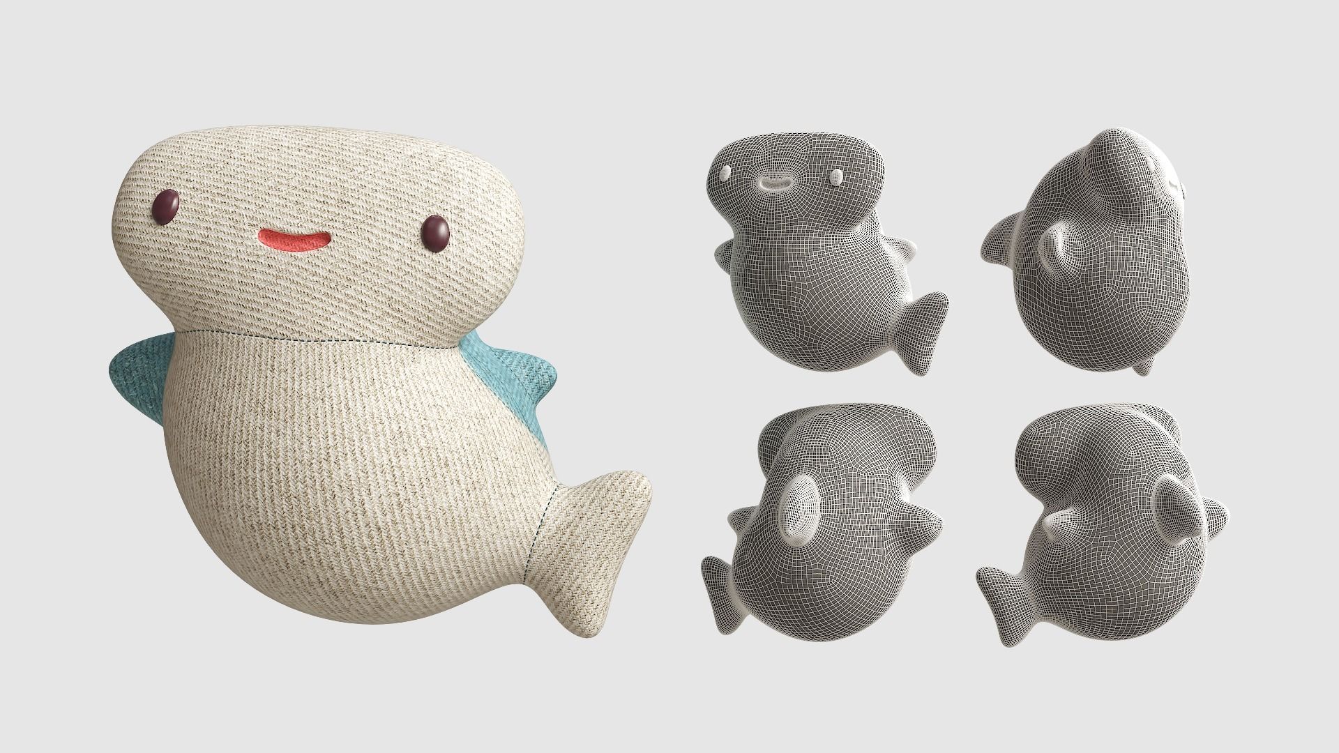 Pillow Tiny Shark Low-poly 3D model_10