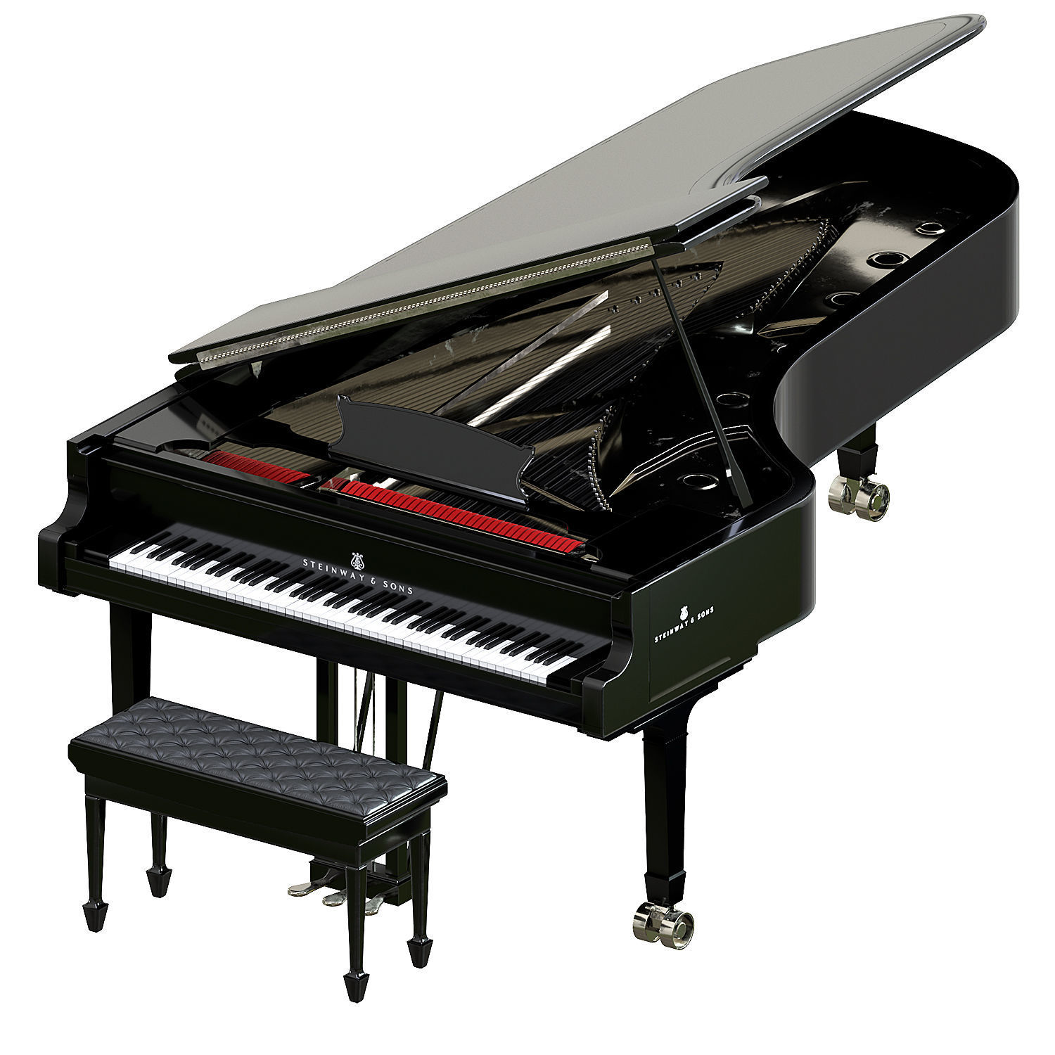 Piano-Steinway and Sons Black Piano 3D model_4