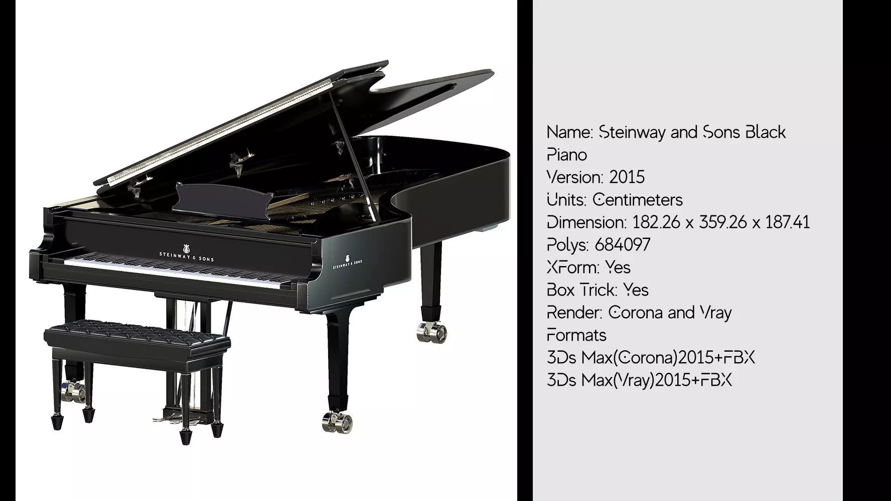Piano-Steinway and Sons Black Piano 3D model_0