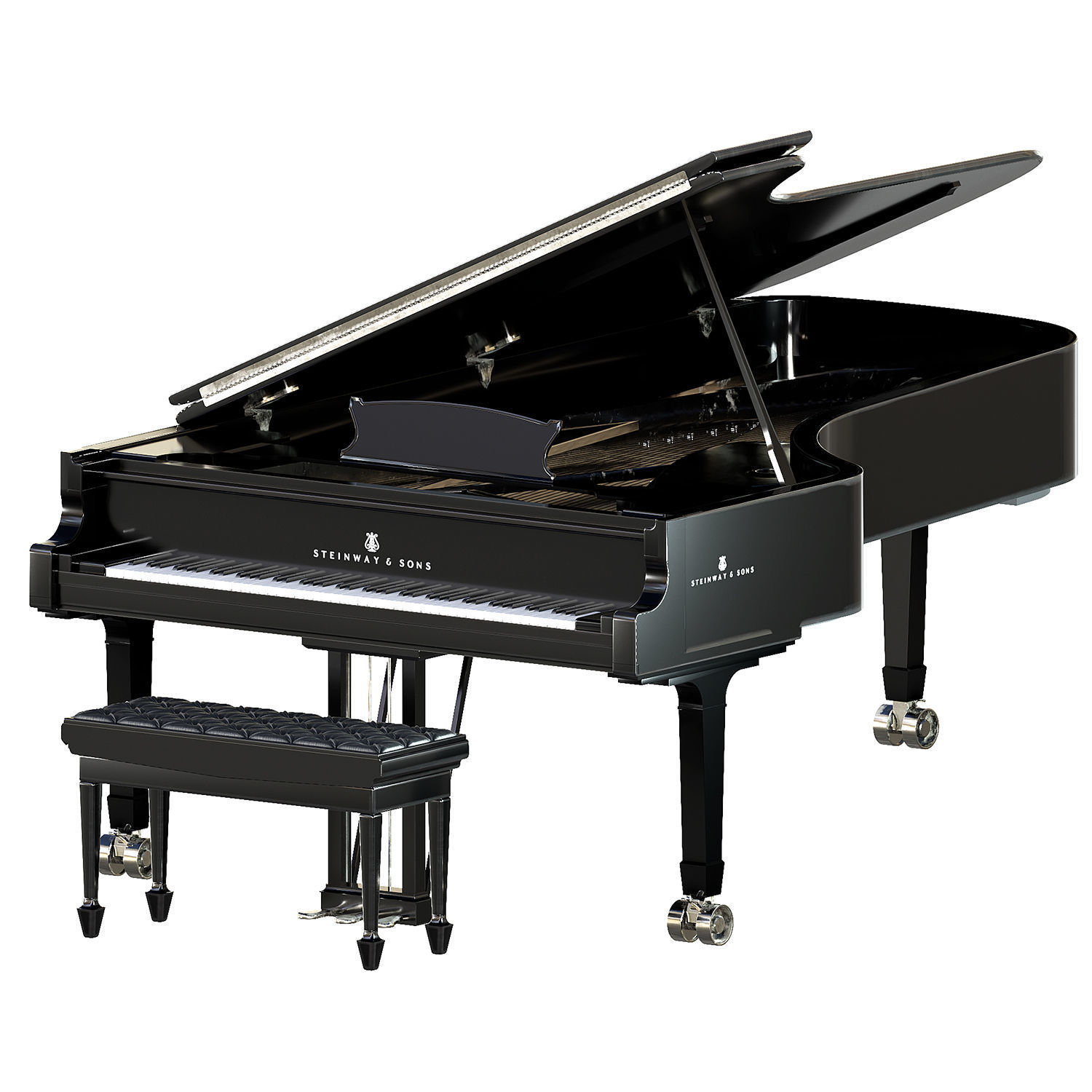 Piano-Steinway and Sons Black Piano 3D model_1
