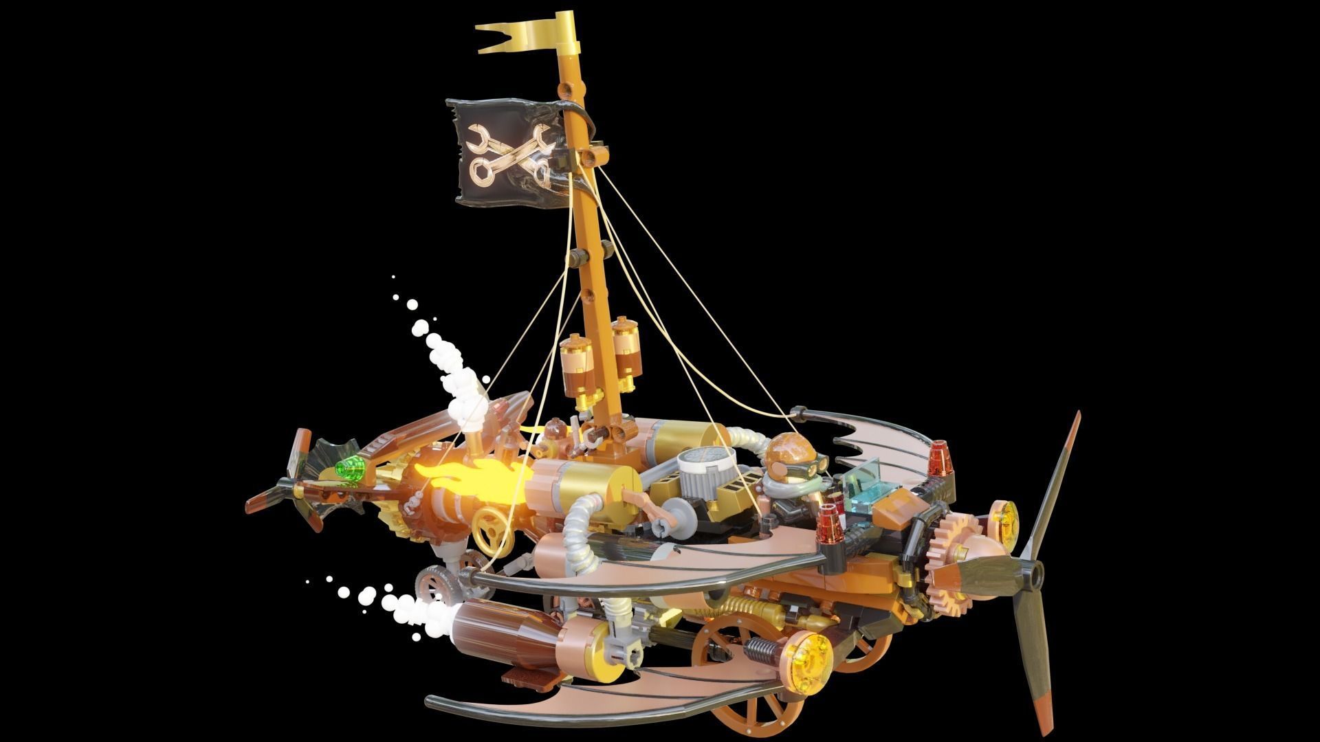 Steampunk Lego Airplane with robohelper 3D model_9