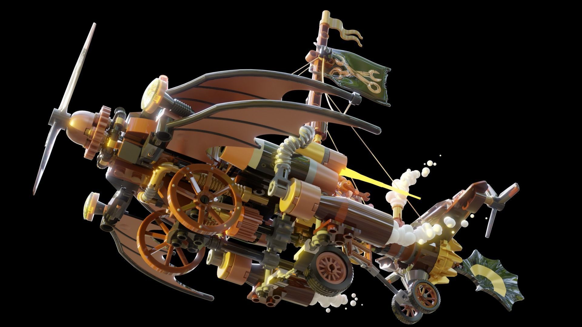 Steampunk Lego Airplane with robohelper 3D model_8