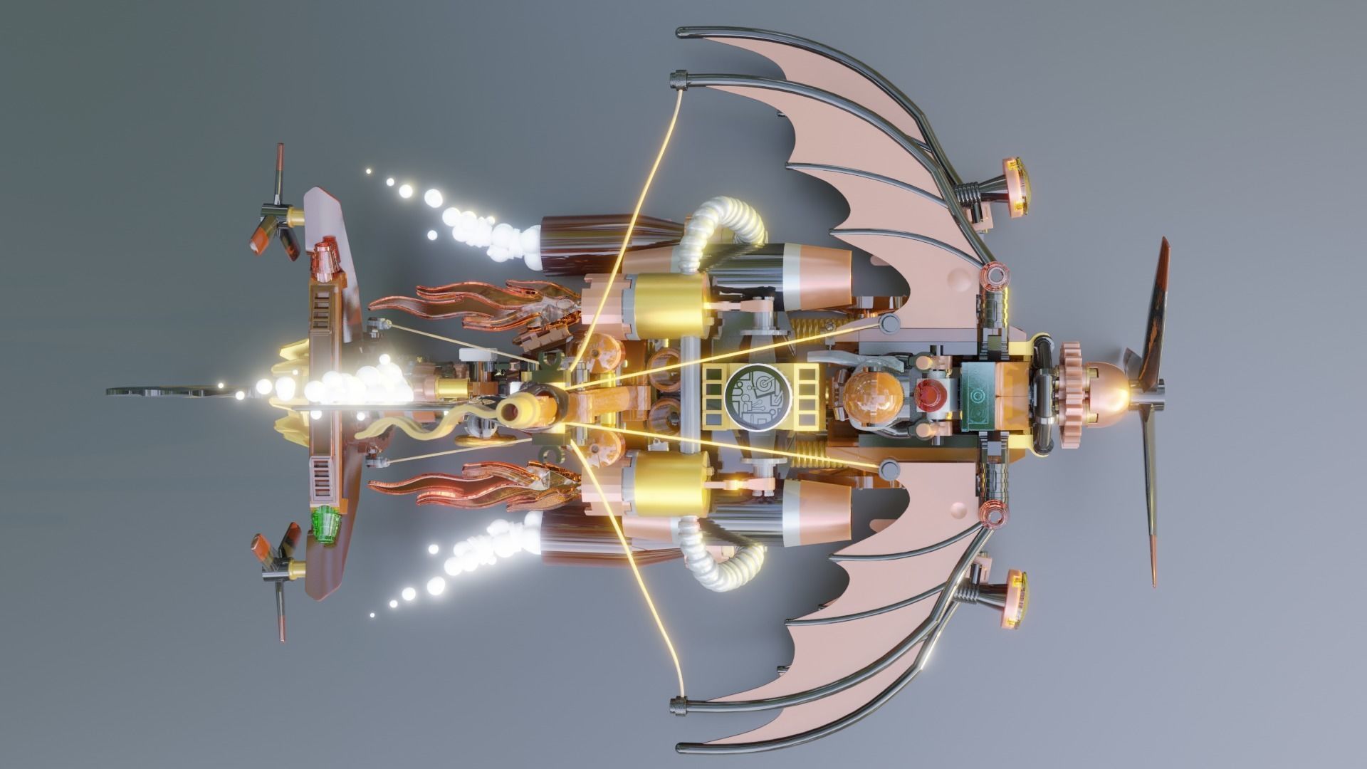 Steampunk Lego Airplane with robohelper 3D model_5