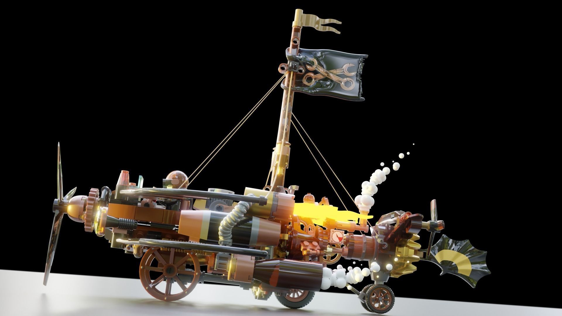 Steampunk Lego Airplane with robohelper 3D model_10