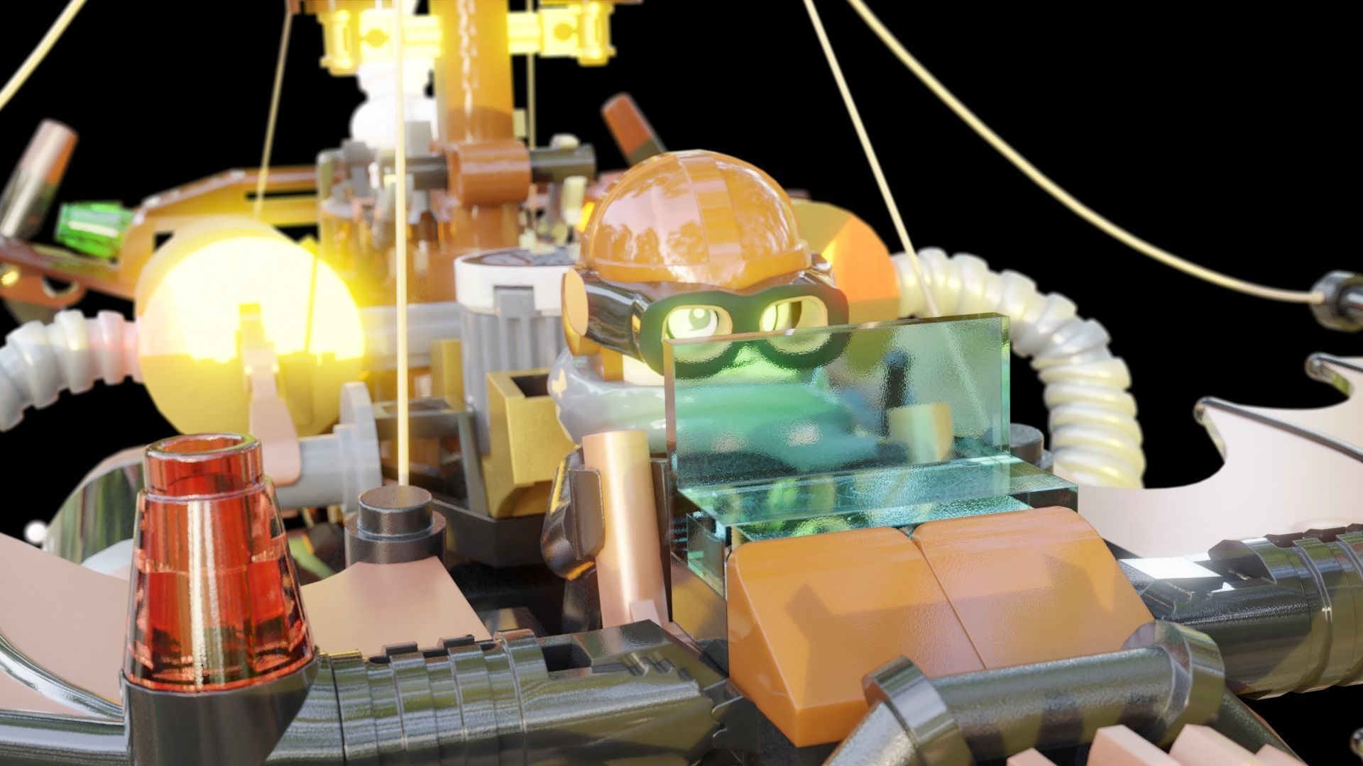 Steampunk Lego Airplane with robohelper 3D model_2