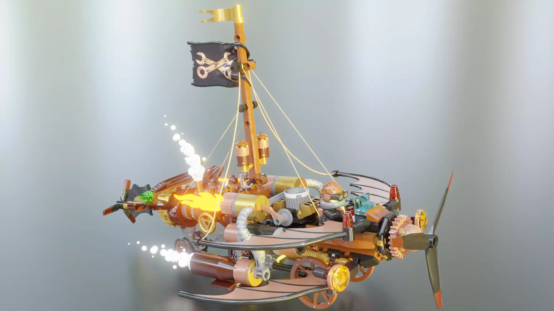 Steampunk Lego Airplane with robohelper 3D model_0