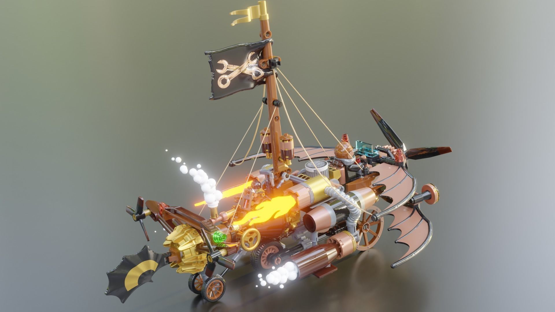 Steampunk Lego Airplane with robohelper 3D model_6