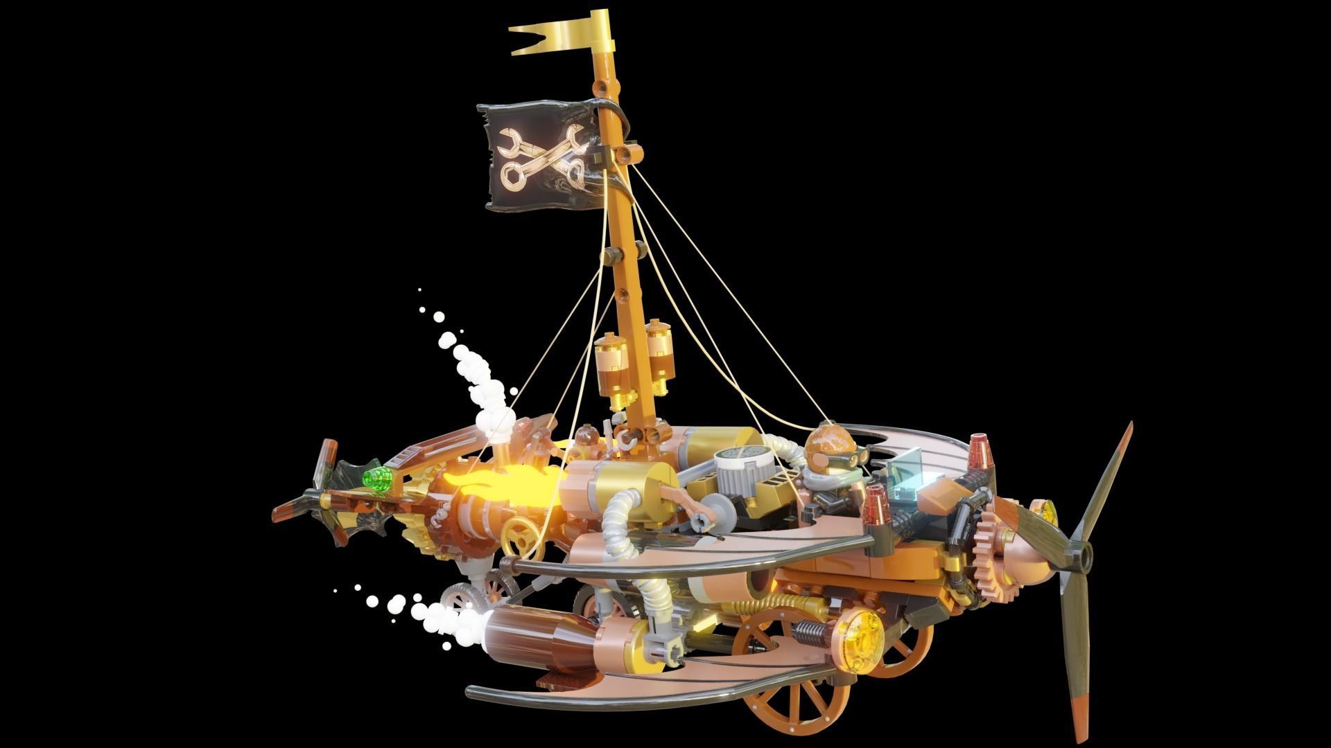 Steampunk Lego Airplane with robohelper 3D model_11