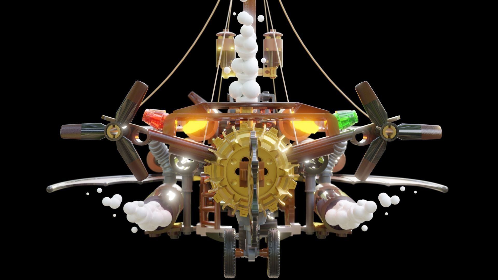 Steampunk Lego Airplane with robohelper 3D model_7