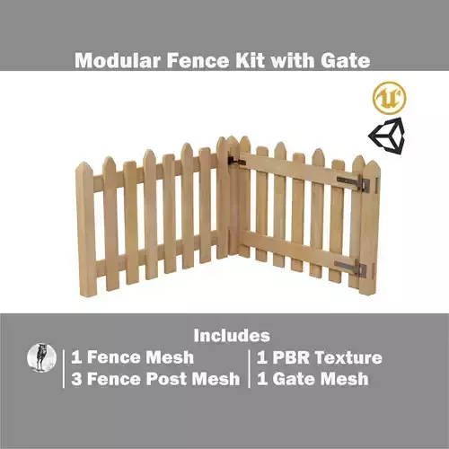 Modular Fence Kit Pack - Colo Goth Dog Ear Picket Fence and Gate Low-poly 3D model