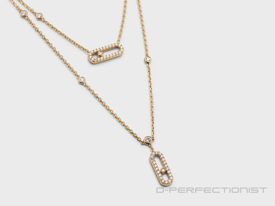 Messika Move Uno 18K Yellow Gold Diamond 2-Chain Necklace  3D print model_1