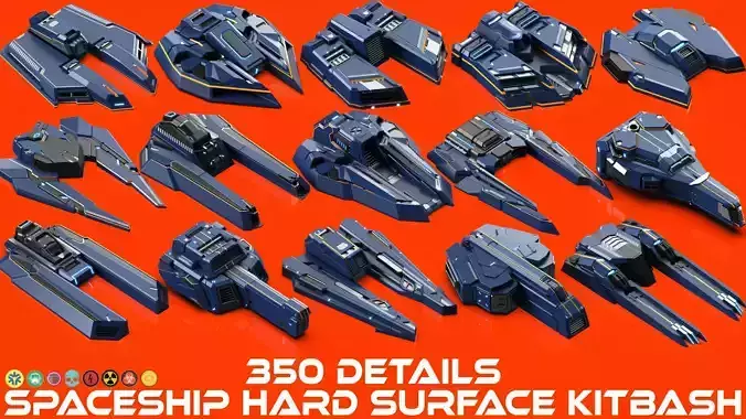 Sci-Fi Hard Surface SPACESHIP KITBASH 350 DETAILS 3D model