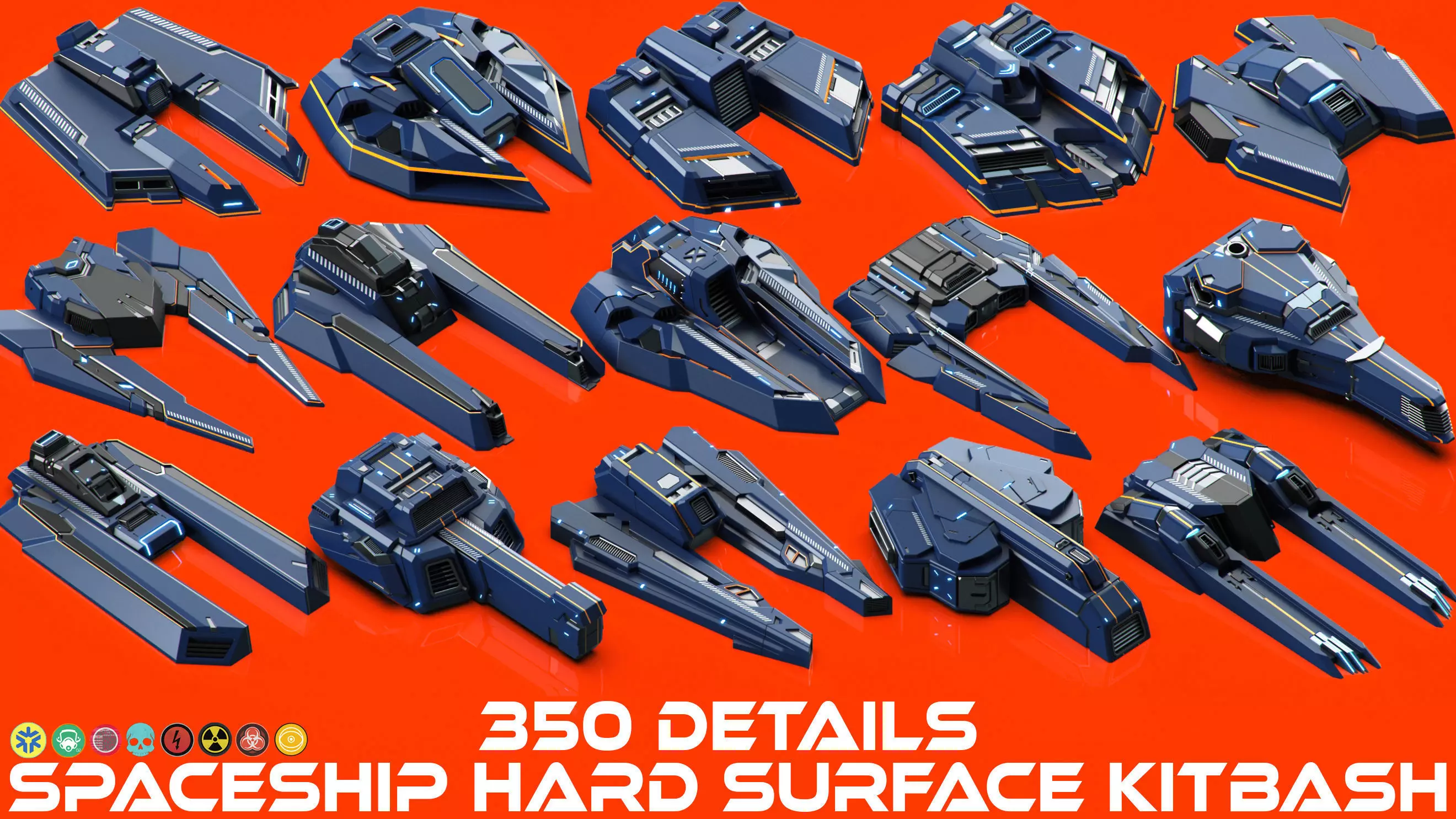 Sci-Fi Hard Surface SPACESHIP KITBASH 350 DETAILS 3D model_0