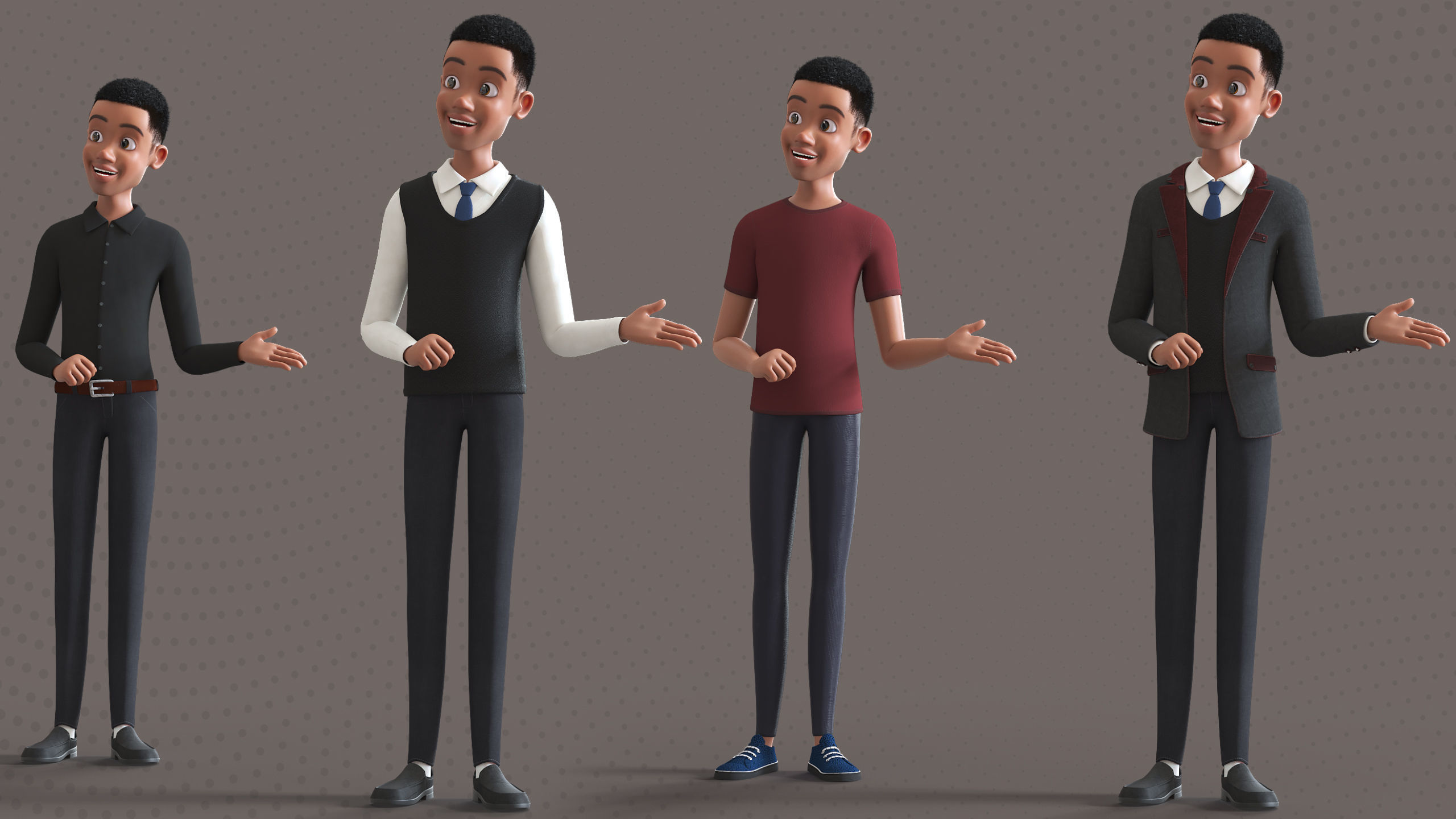 Cartoon Afro Father Maya - Rigged - Teacher - Waiter  Low-poly 3D model_13