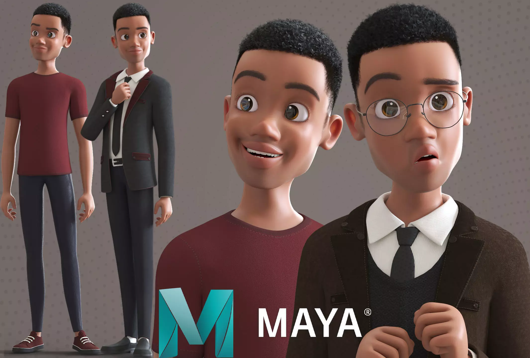 Cartoon Afro Father Maya - Rigged - Teacher - Waiter  Low-poly 3D model_0