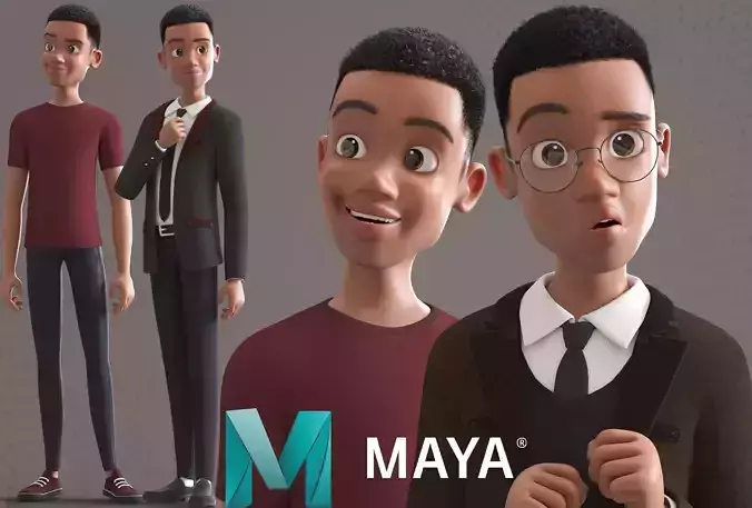 Cartoon Afro Father Maya - Rigged - Teacher - Waiter  Low-poly 3D model