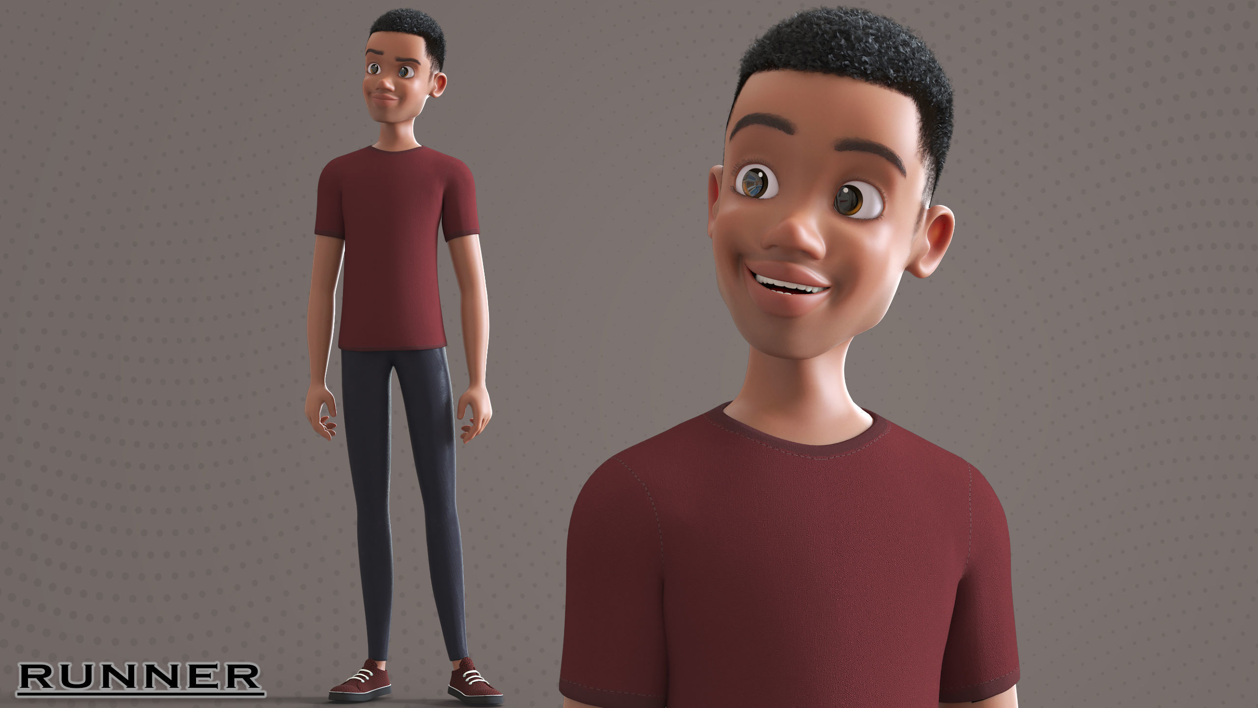 Cartoon Afro Father Maya - Rigged - Teacher - Waiter  Low-poly 3D model_10
