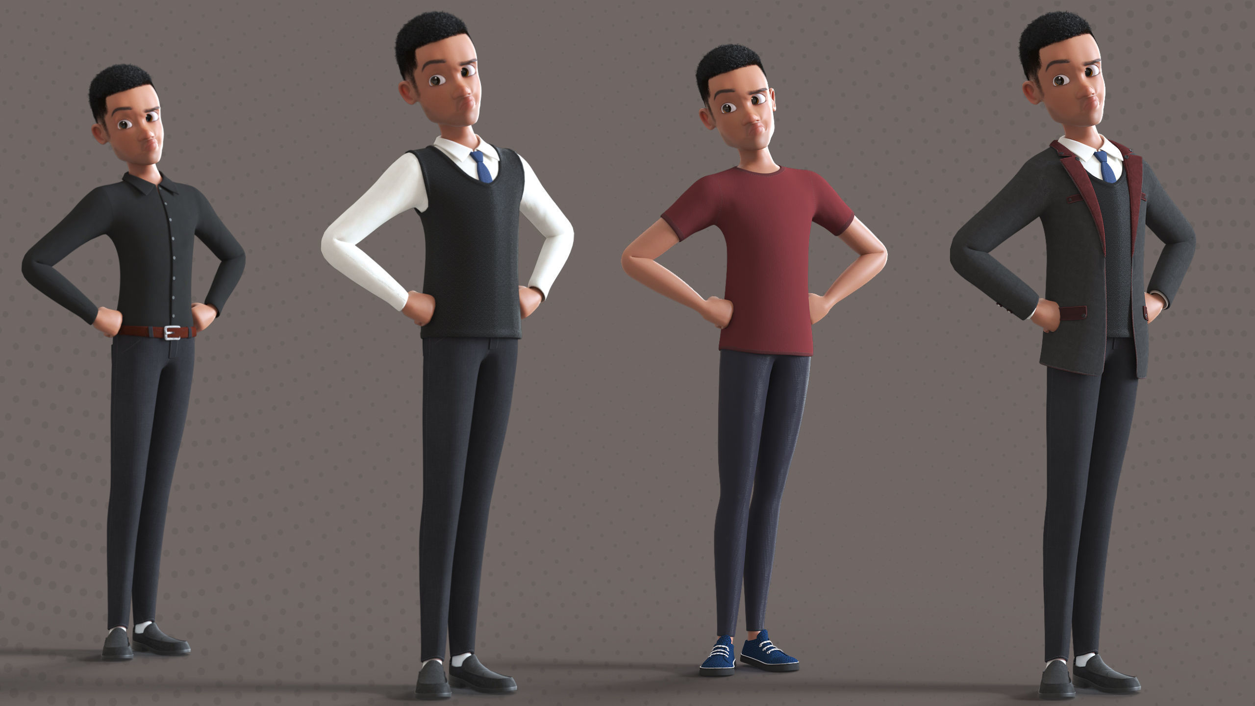 Cartoon Afro Father Maya - Rigged - Teacher - Waiter  Low-poly 3D model_14