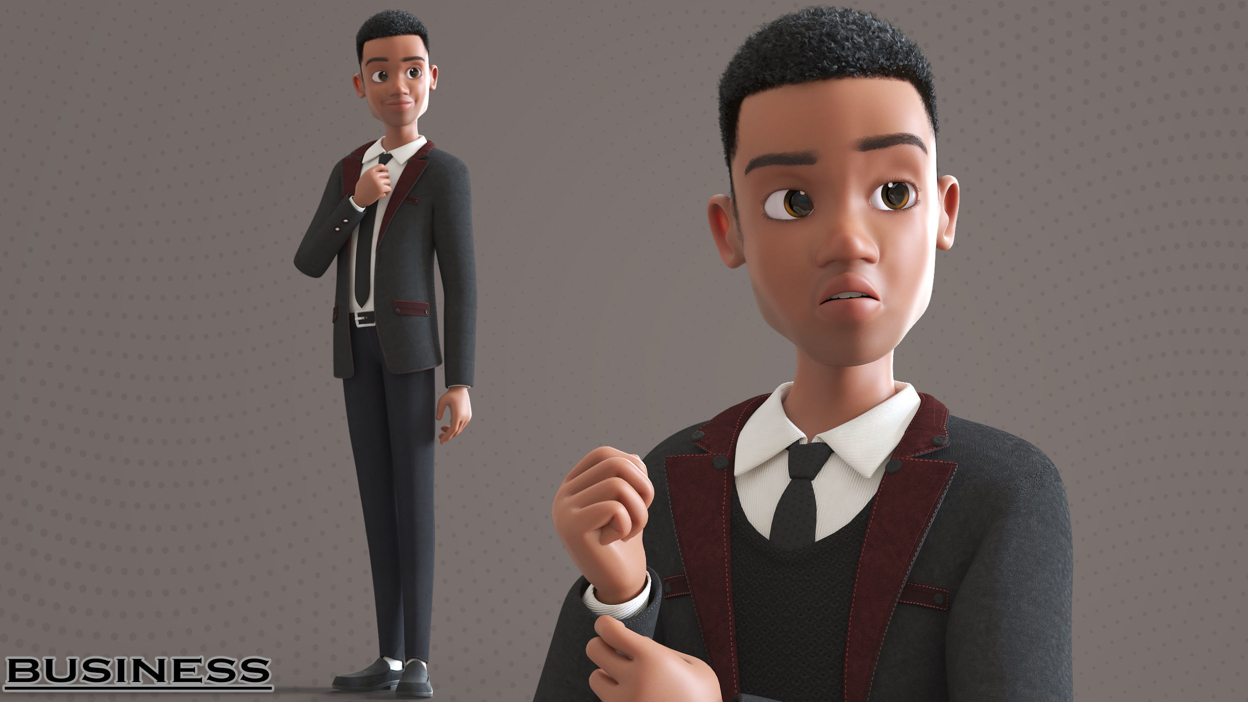 Cartoon Afro Father Maya - Rigged - Teacher - Waiter  Low-poly 3D model_9