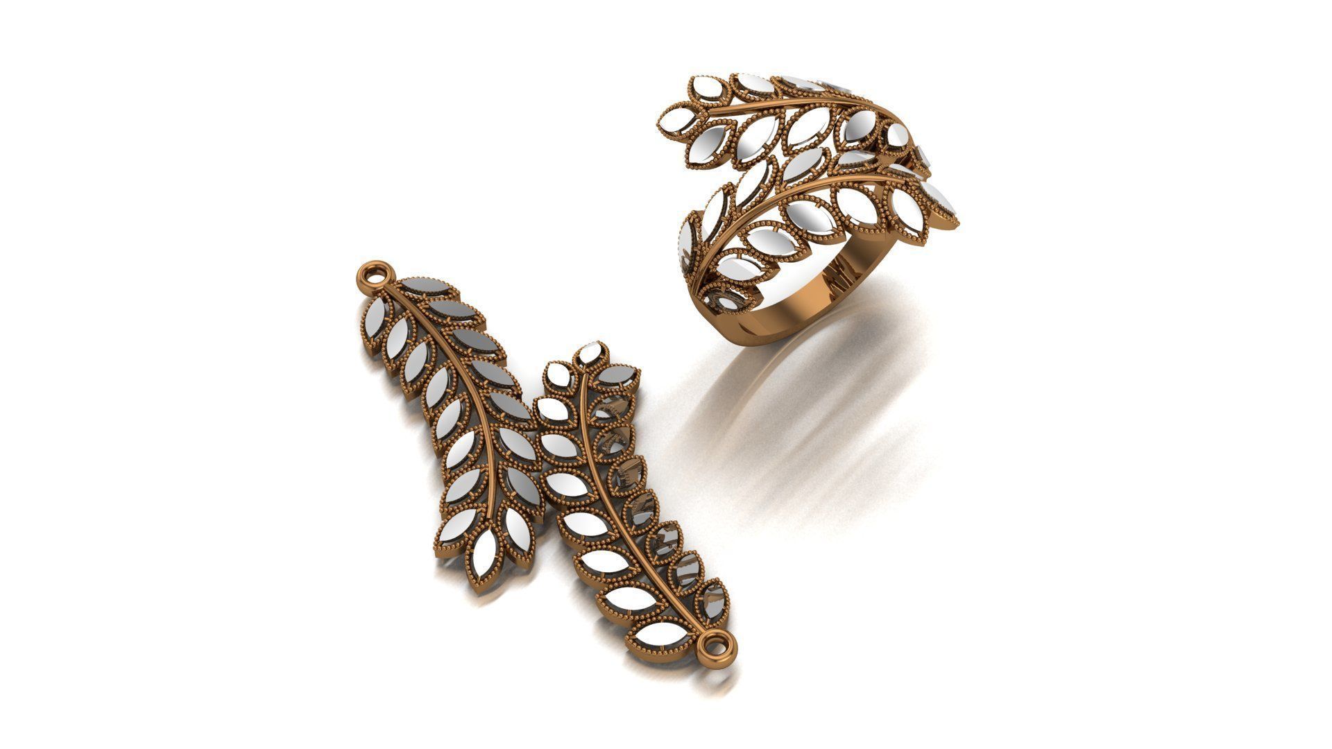 leave bracelet and locket 3D print model_4