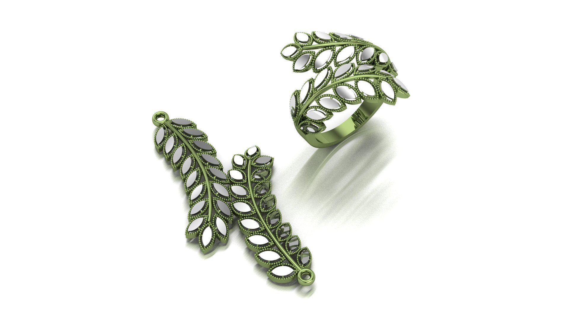 leave bracelet and locket 3D print model_3