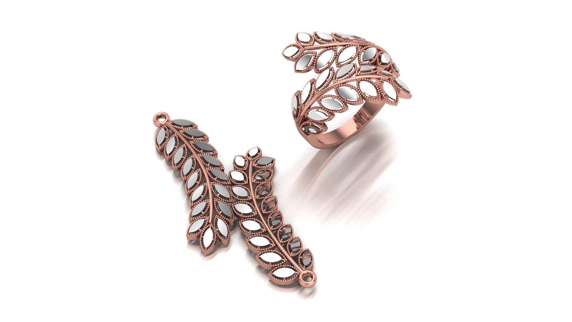 leave bracelet and locket 3D print model_2