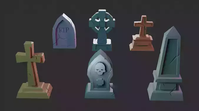 Low poly Grave Stones Low-poly 3D model