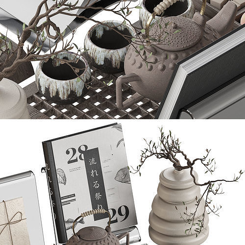 Japandi Decorative Set 3D model 4