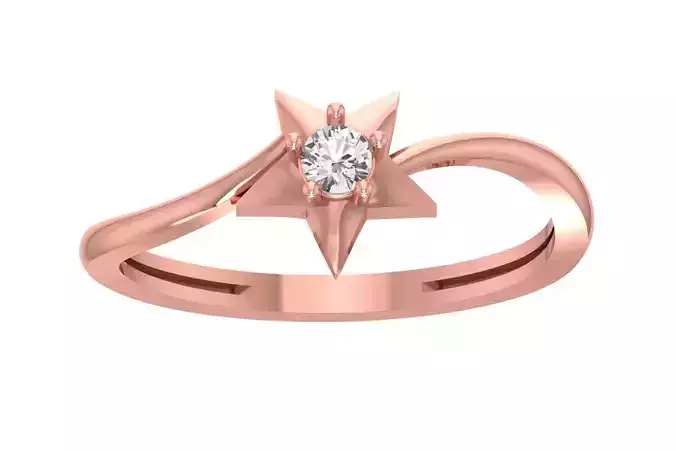 Unique Solitaire Star Wedding Engagement Ring for Women 3D print model