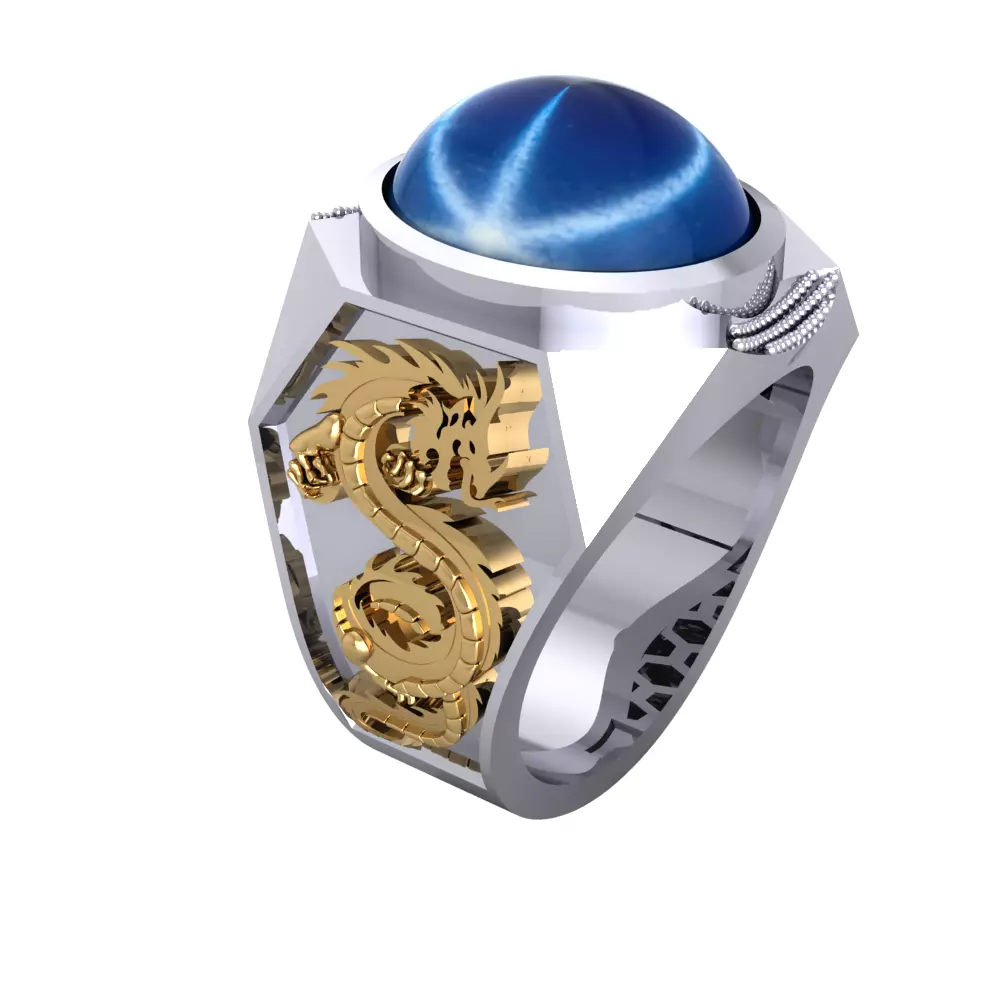 RING MAN- DARGON-SAPPHERE BLUE STAR 15-12 MM 3D print model_0