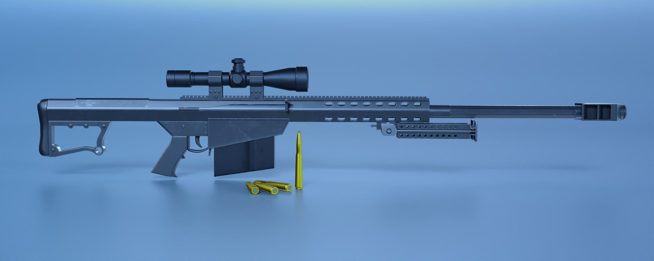 Barrett M82 Sniper Rifle Low-poly 3D model_2