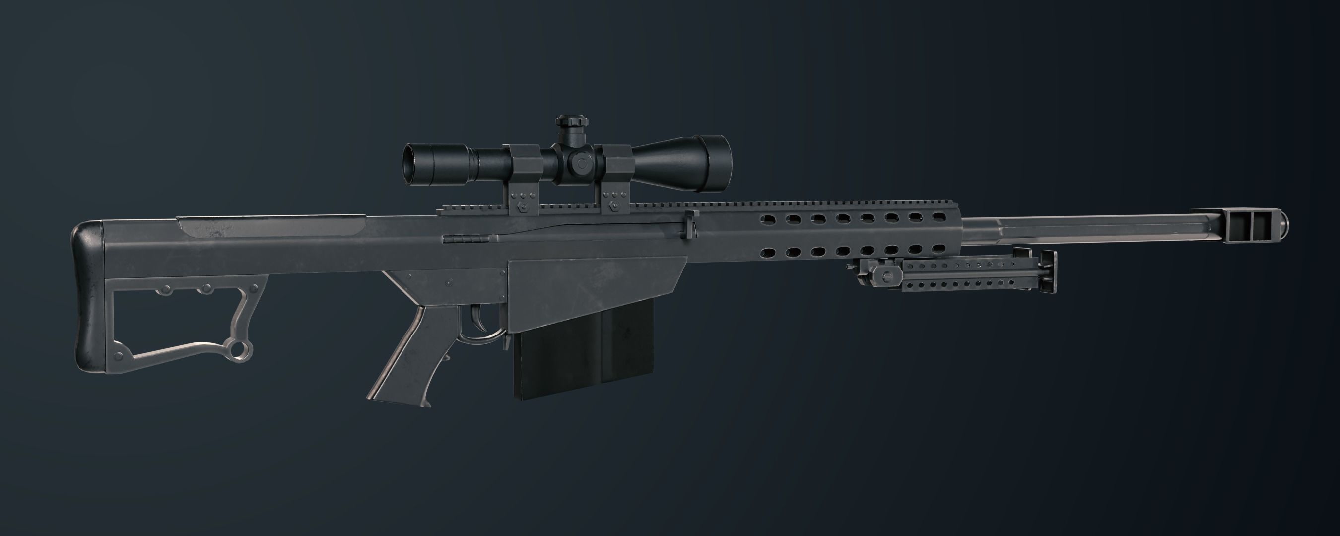Barrett M82 Sniper Rifle Low-poly 3D model_6
