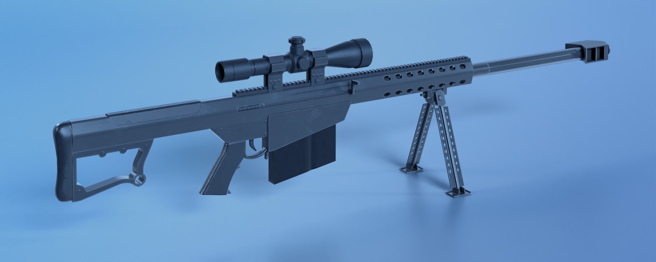 Barrett M82 Sniper Rifle Low-poly 3D model_1