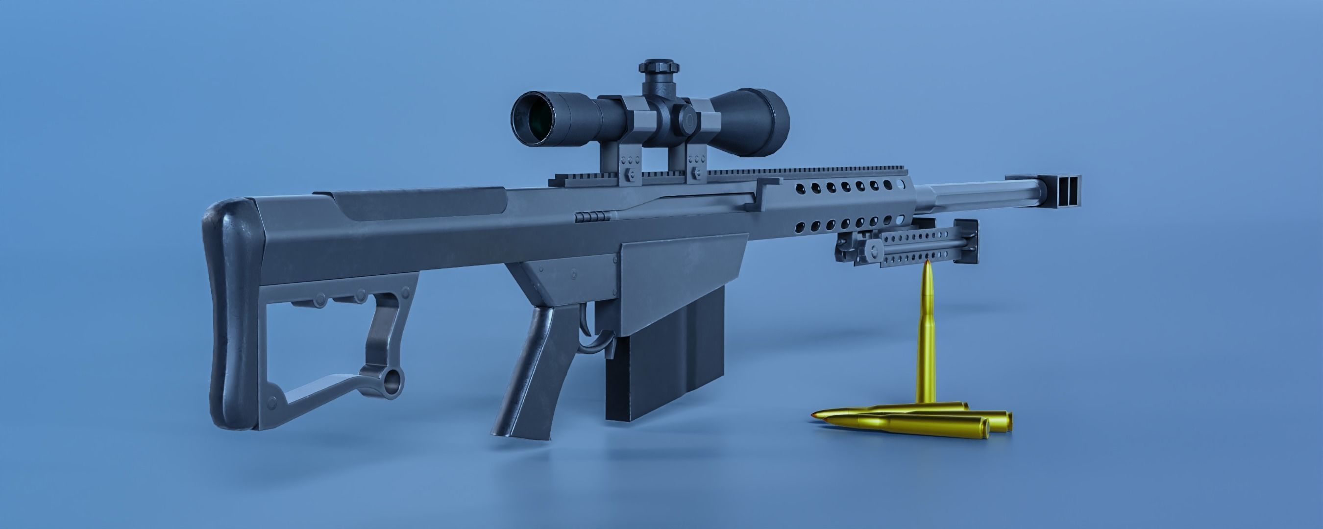 Barrett M82 Sniper Rifle Low-poly 3D model_3