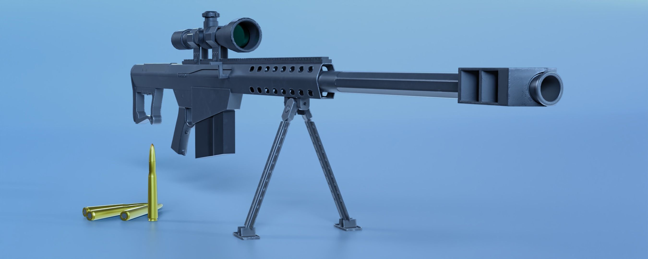 Barrett M82 Sniper Rifle Low-poly 3D model_4