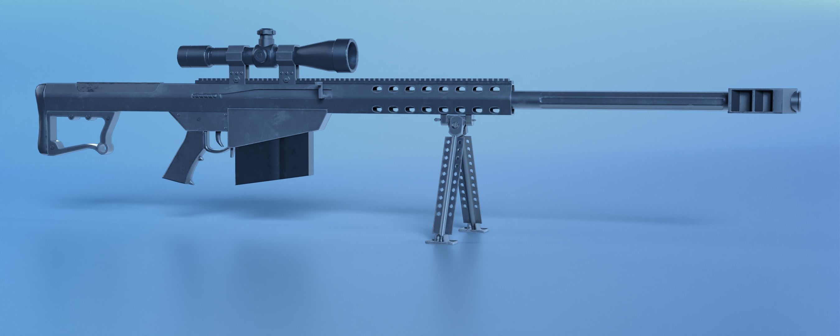 Barrett M82 Sniper Rifle Low-poly 3D model_5